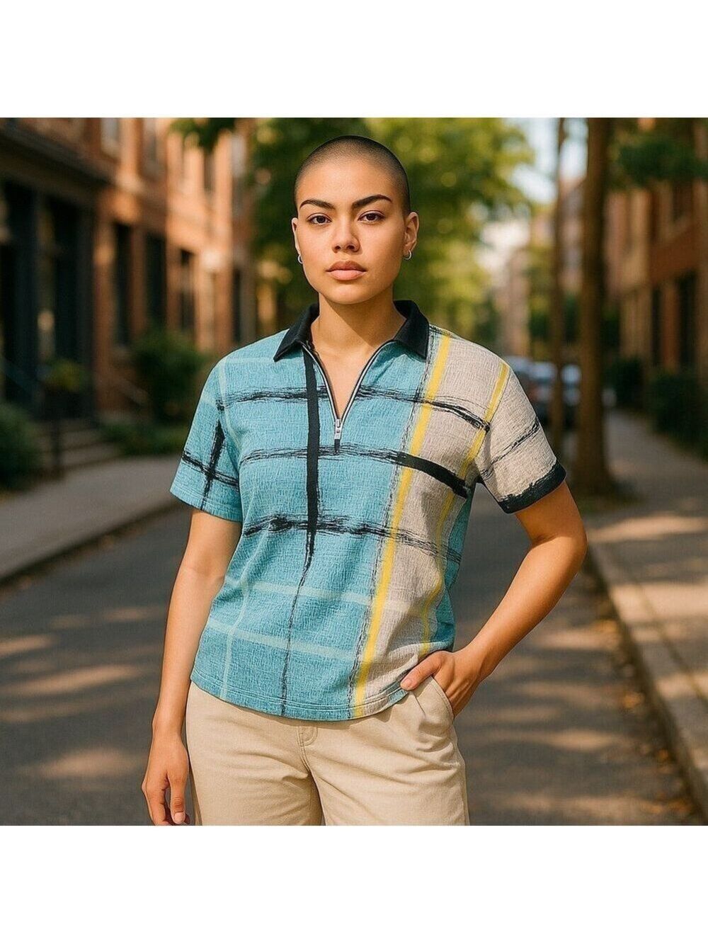 Jamie Sadock Golf Top Women's Small | Abstract Print Zip Polo Shirt